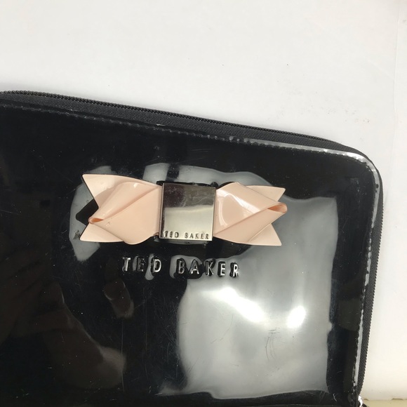 Ted Baker Padded Case Bow Logo Zipper Patent Faux Leather Zippy iPad Mini Clutch - Picture 4 of 12